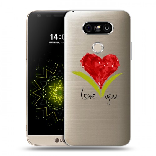 Полупрозрачный дизайнерский пластиковый чехол для LG G5 Прозрачные сердечки