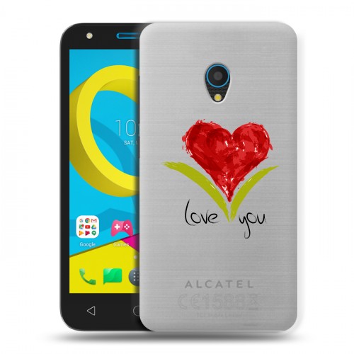 Полупрозрачный дизайнерский пластиковый чехол для Alcatel U5 Прозрачные сердечки