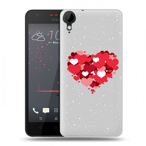 Полупрозрачный дизайнерский пластиковый чехол для HTC Desire 825 Прозрачные сердечки