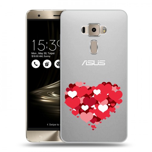 Полупрозрачный дизайнерский пластиковый чехол для Asus ZenFone 3 Прозрачные сердечки