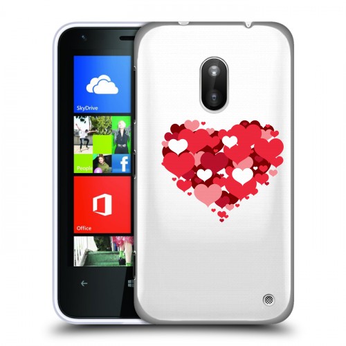 Полупрозрачный дизайнерский пластиковый чехол для Nokia Lumia 620 Прозрачные сердечки