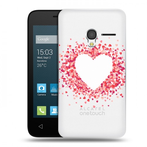 Полупрозрачный дизайнерский пластиковый чехол для Alcatel One Touch Pixi 3 (4.0) Прозрачные сердечки