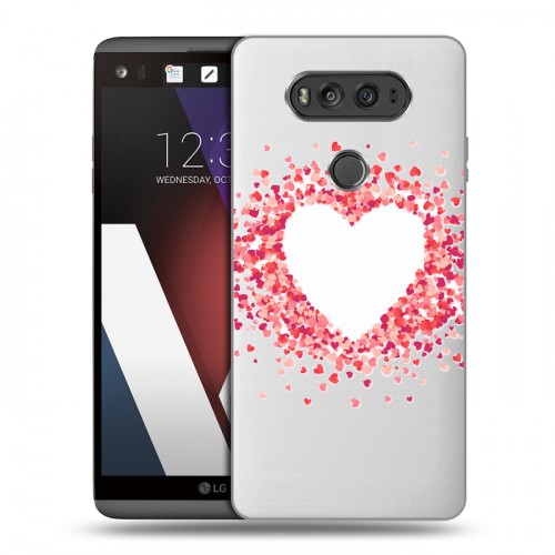 Полупрозрачный дизайнерский пластиковый чехол для LG V20 Прозрачные сердечки