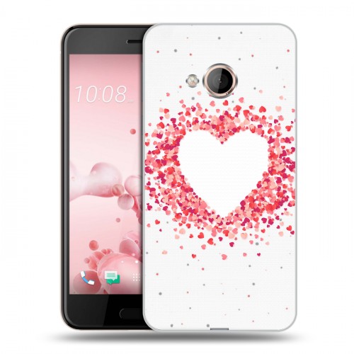 Полупрозрачный дизайнерский силиконовый чехол для HTC U Play Прозрачные сердечки