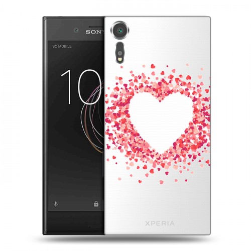 Полупрозрачный дизайнерский пластиковый чехол для Sony Xperia XZs Прозрачные сердечки