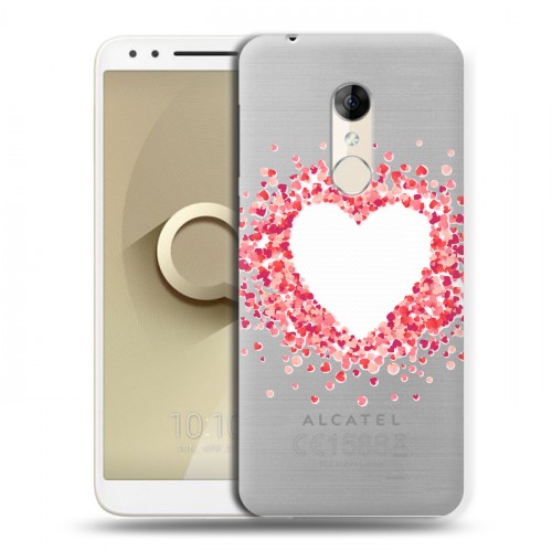Полупрозрачный дизайнерский пластиковый чехол для Alcatel 3 Прозрачные сердечки