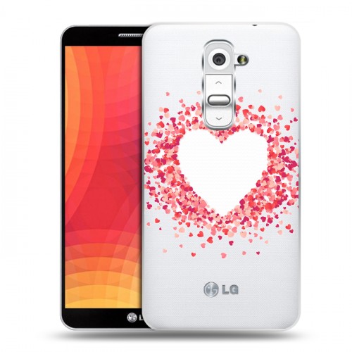 Полупрозрачный дизайнерский пластиковый чехол для LG Optimus G2 Прозрачные сердечки