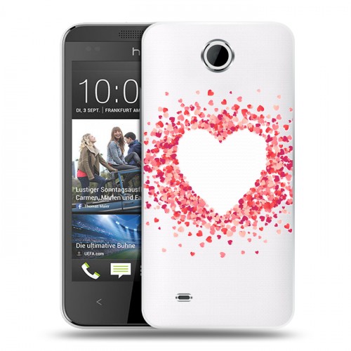 Полупрозрачный дизайнерский силиконовый чехол для HTC Desire 300 Прозрачные сердечки