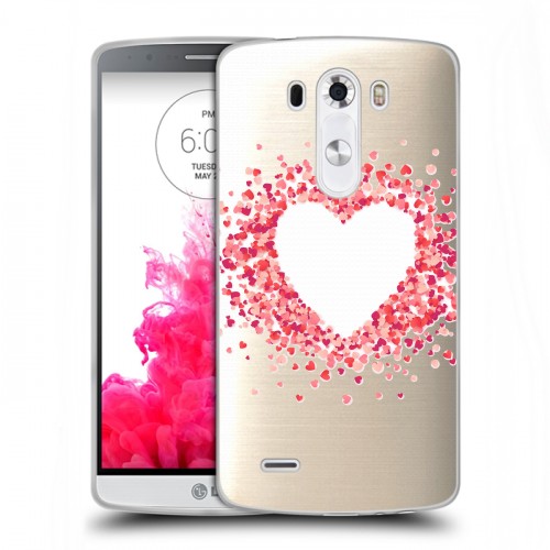 Полупрозрачный дизайнерский пластиковый чехол для LG G3 (Dual-LTE) Прозрачные сердечки