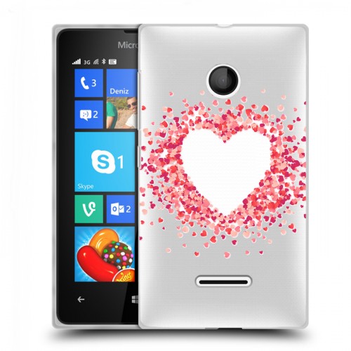 Полупрозрачный дизайнерский пластиковый чехол для Microsoft Lumia 435 Прозрачные сердечки