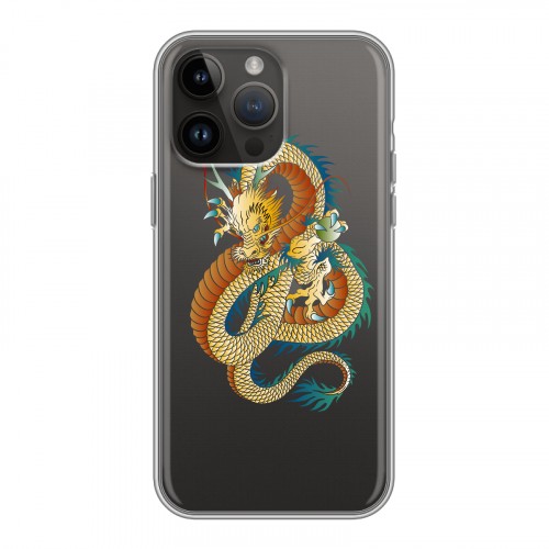 Полупрозрачный дизайнерский силиконовый чехол для Iphone 14 Pro Max Прозрачные Драконы