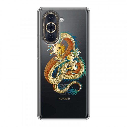 Полупрозрачный дизайнерский силиконовый с усиленными углами чехол для Huawei Nova 10 Прозрачные Драконы
