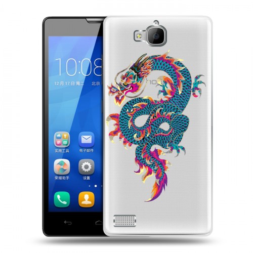 Полупрозрачный дизайнерский пластиковый чехол для Huawei Honor 3c Прозрачные Драконы