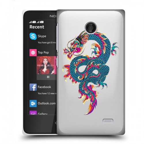 Полупрозрачный дизайнерский пластиковый чехол для Nokia X Прозрачные Драконы