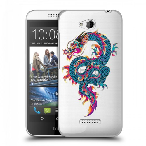 Полупрозрачный дизайнерский пластиковый чехол для HTC Desire 616 Прозрачные Драконы