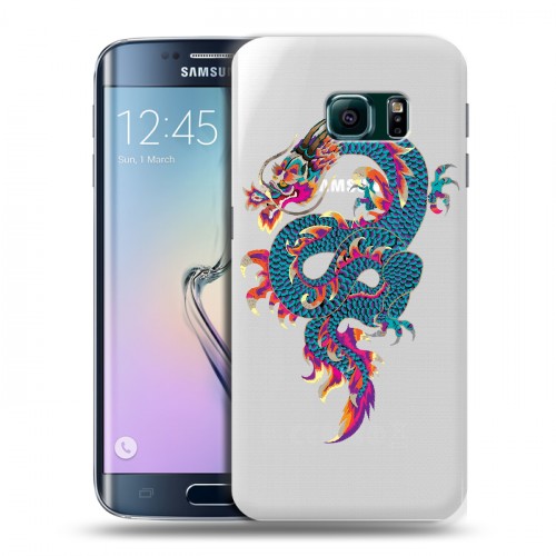 Полупрозрачный дизайнерский пластиковый чехол для Samsung Galaxy S6 Edge Прозрачные Драконы