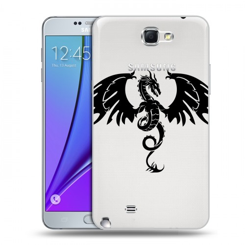 Полупрозрачный дизайнерский пластиковый чехол для Samsung Galaxy Note 2 Прозрачные Драконы