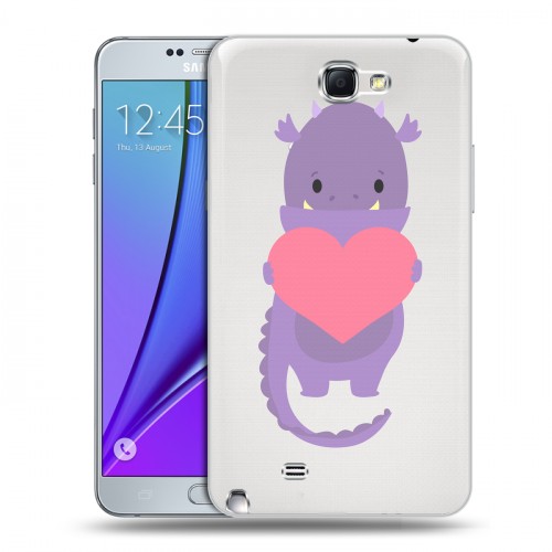 Полупрозрачный дизайнерский пластиковый чехол для Samsung Galaxy Note 2 Прозрачные Драконы