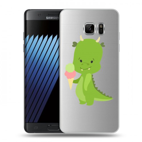 Полупрозрачный дизайнерский пластиковый чехол для Samsung Galaxy Note 7 Прозрачные Драконы