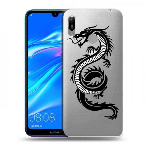 Полупрозрачный дизайнерский пластиковый чехол для Huawei Y6 (2019) Прозрачные Драконы