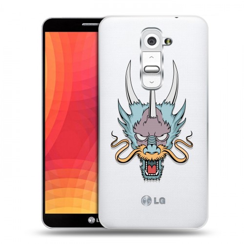 Полупрозрачный дизайнерский пластиковый чехол для LG Optimus G2 Прозрачные Драконы