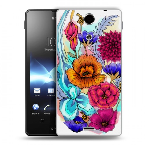 Дизайнерский пластиковый чехол для Sony Xperia TX Цветочная акварель