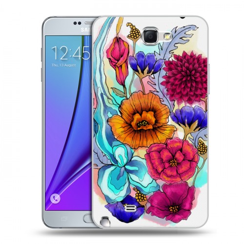 Дизайнерский пластиковый чехол для Samsung Galaxy Note 2 Цветочная акварель