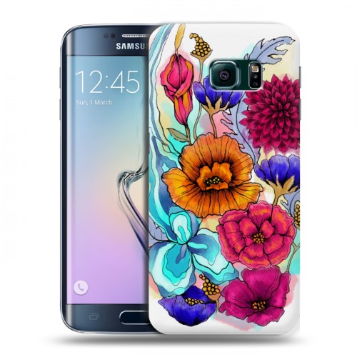 Дизайнерский пластиковый чехол для Samsung Galaxy S6 Edge Цветочная акварель