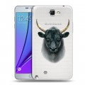 Полупрозрачный дизайнерский пластиковый чехол для Samsung Galaxy Note 2 Прозрачные быки