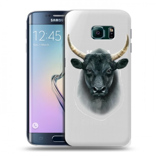 Полупрозрачный дизайнерский пластиковый чехол для Samsung Galaxy S6 Edge Прозрачные быки