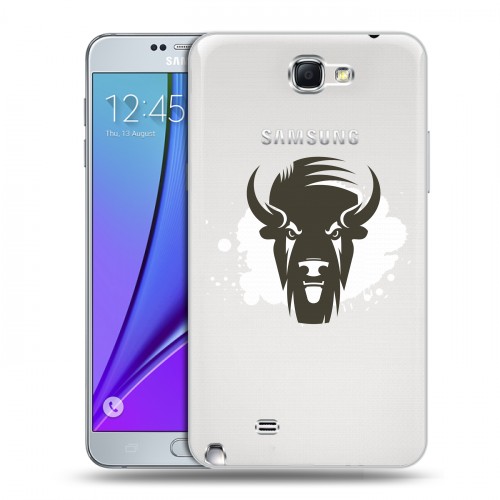 Полупрозрачный дизайнерский пластиковый чехол для Samsung Galaxy Note 2 Прозрачные быки