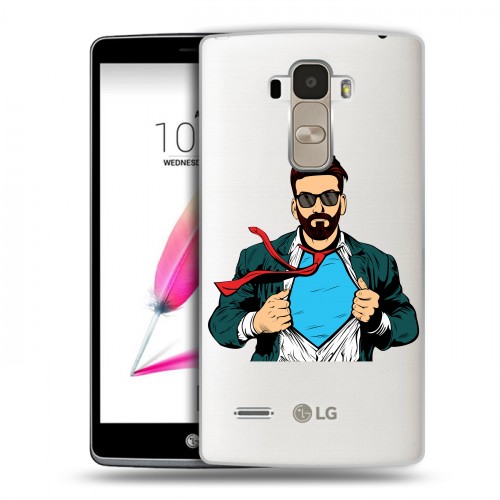 Полупрозрачный дизайнерский пластиковый чехол для LG G4 Stylus Прозрачный брутальный мужчина