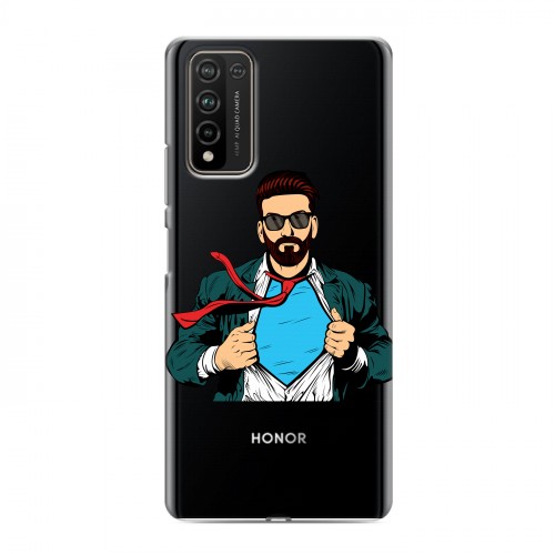 Полупрозрачный дизайнерский пластиковый чехол для Huawei Honor 10X Lite Прозрачный брутальный мужчина