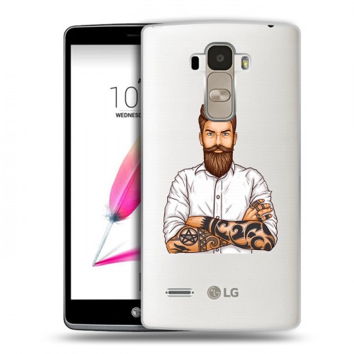 Полупрозрачный дизайнерский силиконовый чехол для LG G4 Stylus Прозрачный брутальный мужчина