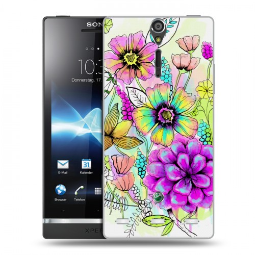 Дизайнерский пластиковый чехол для Sony Xperia S Цветочная акварель