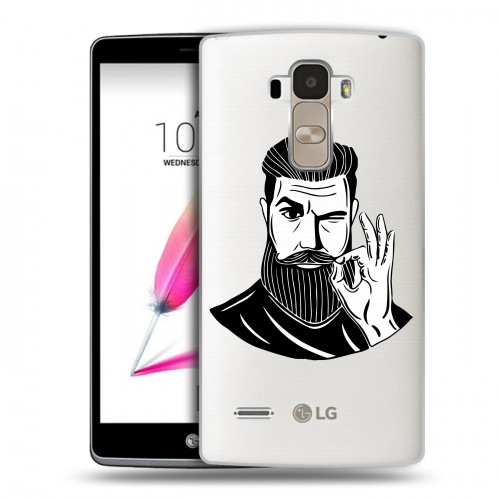 Полупрозрачный дизайнерский пластиковый чехол для LG G4 Stylus Прозрачный брутальный мужчина