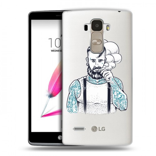 Полупрозрачный дизайнерский силиконовый чехол для LG G4 Stylus Прозрачный брутальный мужчина