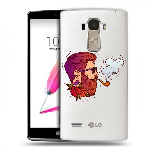 Полупрозрачный дизайнерский пластиковый чехол для LG G4 Stylus Прозрачный брутальный мужчина