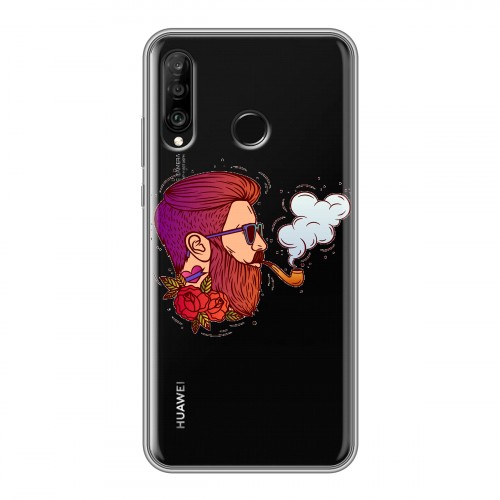 Полупрозрачный дизайнерский силиконовый чехол для Huawei P30 Lite Прозрачный брутальный мужчина