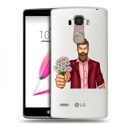 Полупрозрачный дизайнерский пластиковый чехол для LG G4 Stylus Прозрачный брутальный мужчина