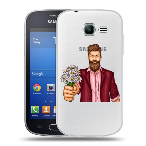 Полупрозрачный дизайнерский пластиковый чехол для Samsung Galaxy Trend Lite Прозрачный брутальный мужчина