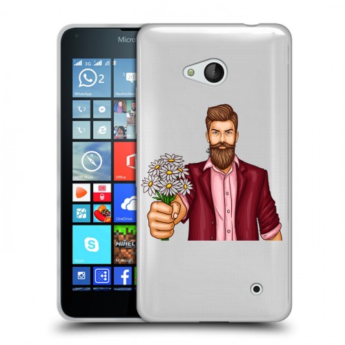 Полупрозрачный дизайнерский пластиковый чехол для Microsoft Lumia 640 Прозрачный брутальный мужчина