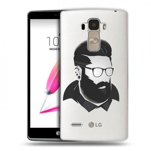 Полупрозрачный дизайнерский пластиковый чехол для LG G4 Stylus Прозрачный брутальный мужчина