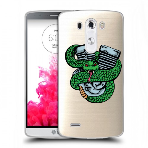 Полупрозрачный дизайнерский пластиковый чехол для LG G3 (Dual-LTE) Прозрачные змеи