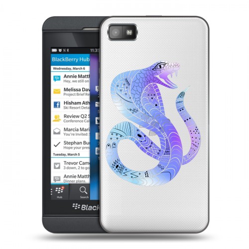 Полупрозрачный дизайнерский пластиковый чехол для BlackBerry Z10 Прозрачные змеи