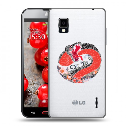 Полупрозрачный дизайнерский пластиковый чехол для LG Optimus G Прозрачные змеи