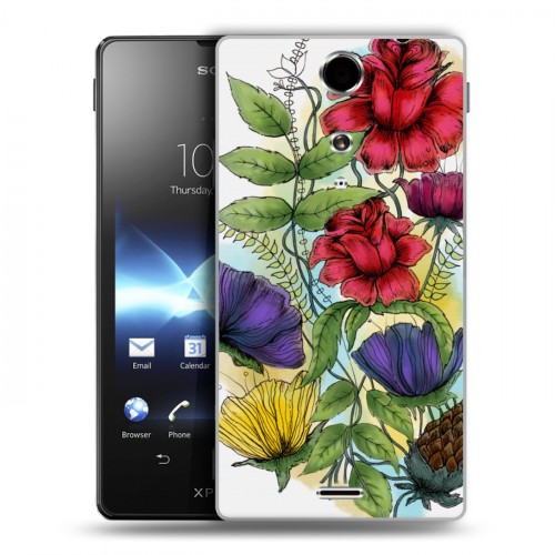 Дизайнерский пластиковый чехол для Sony Xperia TX Цветочная акварель