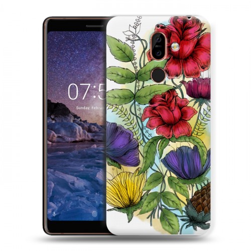 Дизайнерский пластиковый чехол для Nokia 7 Plus Цветочная акварель