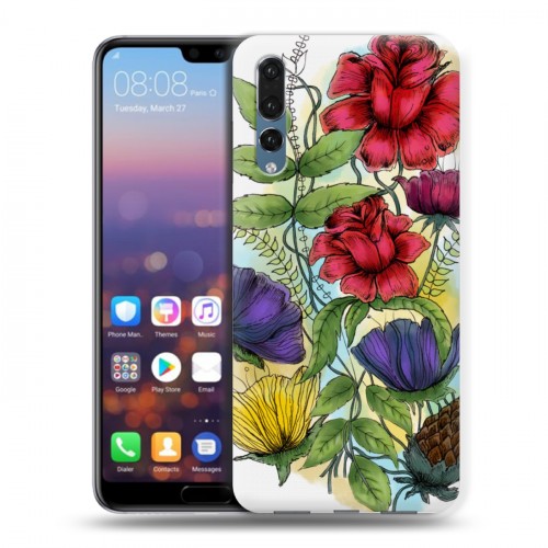 Дизайнерский силиконовый с усиленными углами чехол для Huawei P20 Pro Цветочная акварель