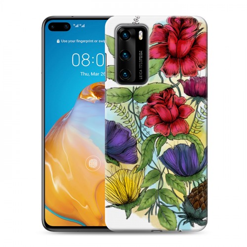 Дизайнерский пластиковый чехол для Huawei P40 Цветочная акварель